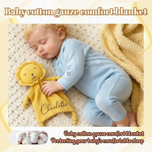 شخصية Babys Lovey بطانية مع الاسم، بطانية أمان مخصصة Loveys للأطفال، القطن العضوي موسلين الأرنب Loveys بطانيات هدايا حديثي الولادة للأطفال الأولاد والبنات، استحمام الطفل، عيد ميلاد، عيد الميلاد in Saudi Arabia