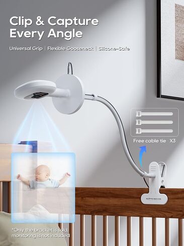 Baby Monitor Mount - Universal Adjustable Baby Camera Clip Mount for Nanit, Hello Baby, Nanit Pro, Kasa & Most Baby Monitors, Attaches to Crib Cot Shelves or Furniture in Saudi Arabia