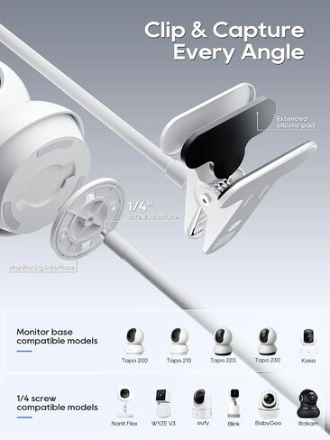Baby Monitor Mount - Universal Adjustable Baby Camera Clip Mount for Nanit, Hello Baby, Nanit Pro, Kasa & Most Baby Monitors, Attaches to Crib Cot Shelves or Furniture in Saudi Arabia