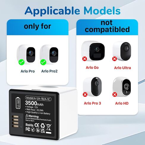 قطعتان من البطاريات القابلة لإعادة الشحن لـ Arlo Pro/Pro 2 مع محطة شحن، بطارية بديلة ليثيوم أيون فائقة السعة 3500 مللي أمبير في الساعة متوافقة مع VMC4030 VM4230 VM4430 VM4530 VMA4400 VM4230 VMS4120 in Kuwait