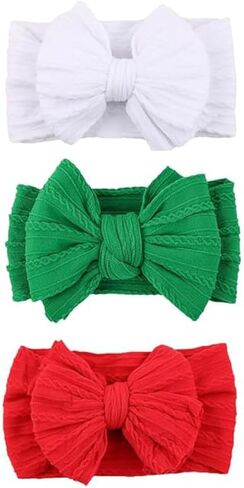 Baby Bows Headbands Soft Nylon Handmade Hair Accessories for Newborn Infant Toddler Kids (3 Mixed White, Large) in Saudi Arabia