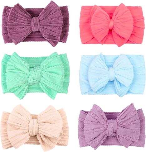 Baby Bows Headbands Soft Nylon Handmade Hair Accessories for Newborn Infant Toddler Kids (3 Mixed White, Large) in Saudi Arabia