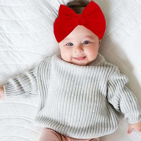 Baby Bows Headbands Soft Nylon Handmade Hair Accessories for Newborn Infant Toddler Kids (3 Mixed White, Large) in Saudi Arabia