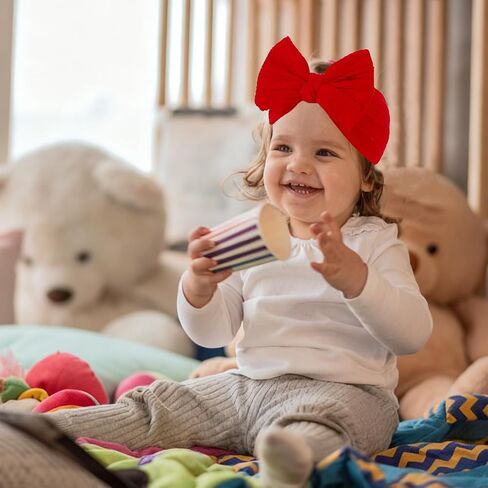 Baby Bows Headbands Soft Nylon Handmade Hair Accessories for Newborn Infant Toddler Kids (3 Mixed White, Large) in Saudi Arabia
