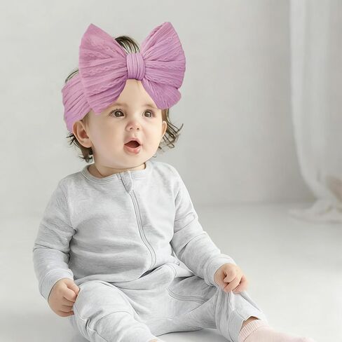 Baby Bows Headbands Soft Nylon Handmade Hair Accessories for Newborn Infant Toddler Kids (3 Mixed White, Large) in Saudi Arabia