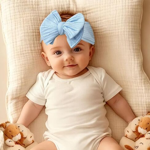 Baby Bows Headbands Soft Nylon Handmade Hair Accessories for Newborn Infant Toddler Kids (3 Mixed White, Large) in Saudi Arabia