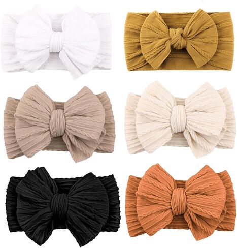 Baby Bows Headbands Soft Nylon Handmade Hair Accessories for Newborn Infant Toddler Kids (3 Mixed White, Large) in Saudi Arabia