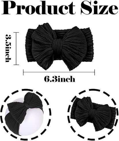 Baby Bows Headbands Soft Nylon Handmade Hair Accessories for Newborn Infant Toddler Kids (3 Mixed White, Large) in Saudi Arabia