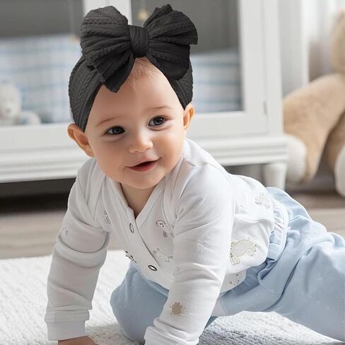 Baby Bows Headbands Soft Nylon Handmade Hair Accessories for Newborn Infant Toddler Kids (3 Mixed White, Large) in Saudi Arabia