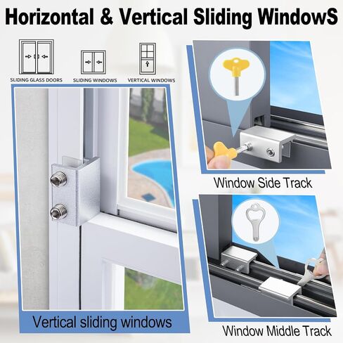 Sliding Window Locks,for Horizontal Sliding Windows,Window Security Lock with Key,Adjustable Aluminum Easv to Install Window Stopper,Window Locks for Up and Down Windows (10 Sets Silver) in Saudi Arabia