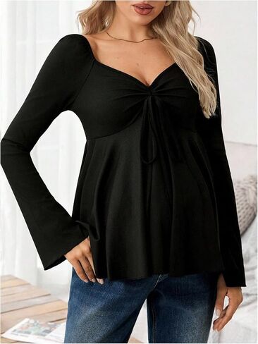 MakeMeChic Women's Maternity Tee Tops Sweetheart Ruched Drawstring Ruffle Long Sleeve T Shirt in Saudi Arabia