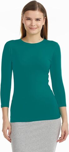 ESTEEZ Womens 3/4 Sleeve Cotton Snug Fit High Neck Base Layering T-Shirt in Saudi Arabia