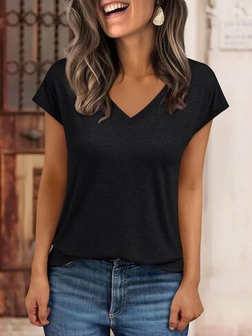 Womens Summer Tops Cap Sleeve V Neck T Shirts 2025 Beach Vacation Fashion Dressy Business Casual Outfits Spring Boho Clothes in Saudi Arabia