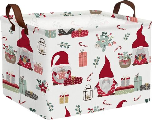 Large Christmas Holiday Baskets for Gifts Empty Cute Women Families Collapsible Storage Bin (Red Gnome Blue Flower) in Saudi Arabia