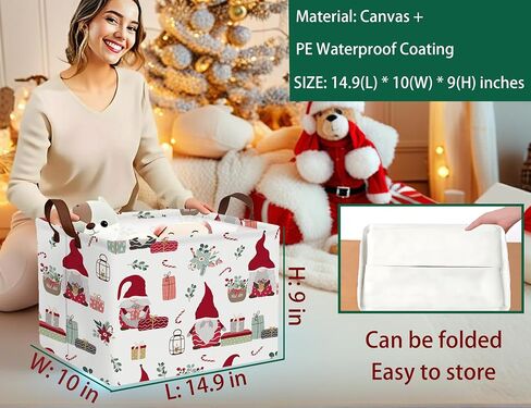 Large Christmas Holiday Baskets for Gifts Empty Cute Women Families Collapsible Storage Bin (Red Gnome Blue Flower) in Saudi Arabia