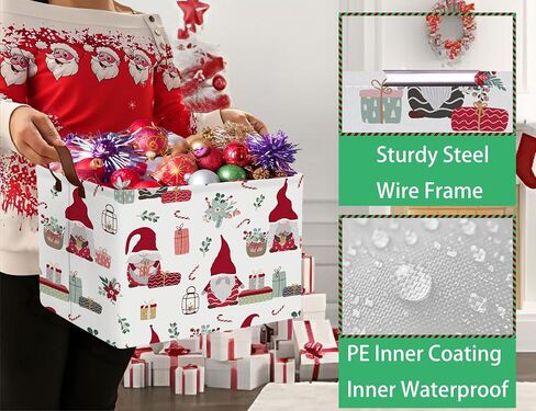 Large Christmas Holiday Baskets for Gifts Empty Cute Women Families Collapsible Storage Bin (Red Gnome Blue Flower) in Saudi Arabia