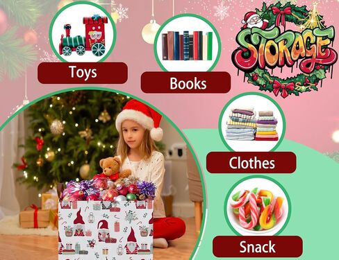 Large Christmas Holiday Baskets for Gifts Empty Cute Women Families Collapsible Storage Bin (Red Gnome Blue Flower) in Saudi Arabia