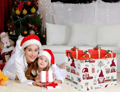 Large Christmas Holiday Baskets for Gifts Empty Cute Women Families Collapsible Storage Bin (Red Gnome Blue Flower) in Saudi Arabia