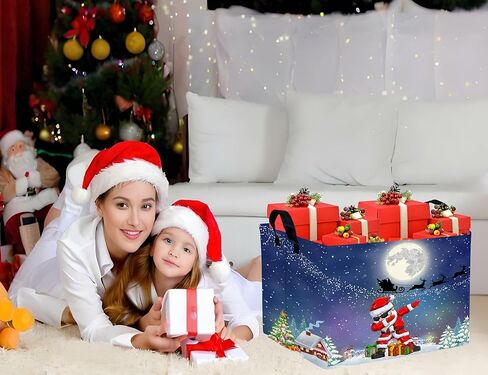 سلال كبيرة لعطلة عيد الميلاد للهدايا، صندوق تخزين قابل للطي للعائلات والنساء الفارغة (زهرة زرقاء جنوم حمراء) in Kuwait