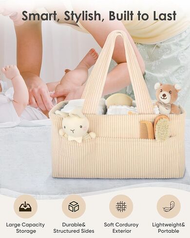 Baby Diaper Caddy Organizer – Nursery Storage Basket for Newborn Essentials, Car & Travel, Baby Shower Gifts and Registry Must-Have, Beige in Kuwait