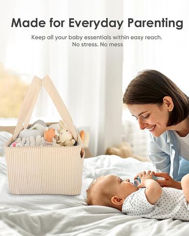 Baby Diaper Caddy Organizer – Nursery Storage Basket for Newborn Essentials, Car & Travel, Baby Shower Gifts and Registry Must-Have, Beige in Kuwait