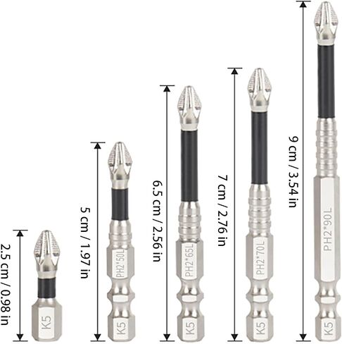 5 PCS Phillips Bit Set, Screwdriver Drill Bit Set, S2 Steel PH2 Impact Driver Accessories for DIY Furniture,Repair Tools in Saudi Arabia