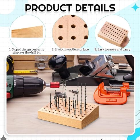 1/8'' to 3/32'' Shank Bur Holder Stand Wood Rotary Tool Bit Holder Small Drill Bits Organizer Cutting Polishing Buffing Wheel Storage Jewelry Making Tool Block with 88 Holes in 4 mm Diameter in Saudi Arabia