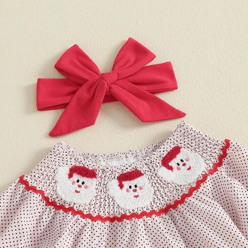 Toddler Baby Girl Christmas Dress Santa Long Sleeve A-line Smocked Christmas Dress for Winter Fall in Saudi Arabia
