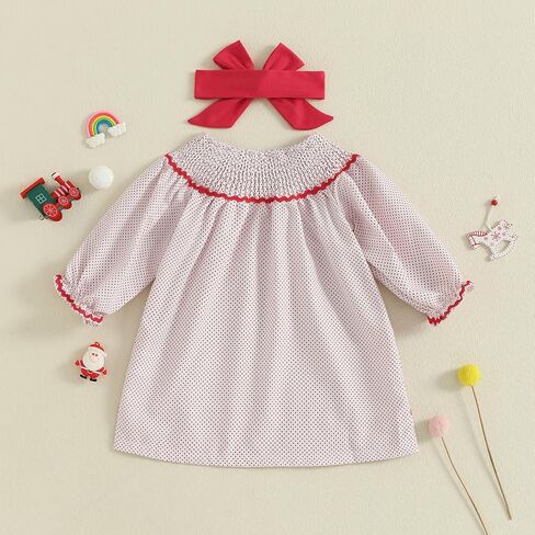 Toddler Baby Girl Christmas Dress Santa Long Sleeve A-line Smocked Christmas Dress for Winter Fall in Saudi Arabia