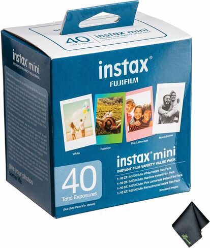 FUJIFILM INSTAX MINI Instant Film Variety Value Pack (40x1 Exposures) Bundle with Microfiber Cleaning Cloth in Saudi Arabia