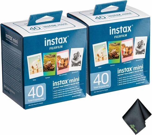 FUJIFILM INSTAX MINI Instant Film Variety Value Pack (40x2 Exposures) Bundle with Microfiber Cleaning Cloth in Saudi Arabia