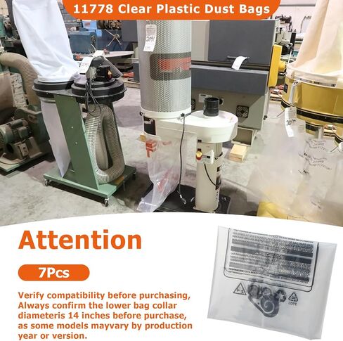 11778 أكياس غبار بلاستيكية شفافة، متوافقة مع علامات تجارية مثل Jet DC-650 وShop Fox W1727، أكياس غبار مقاس 14 × 32 بوصة، نوع مطور وسميك (7 قطع) in Saudi Arabia