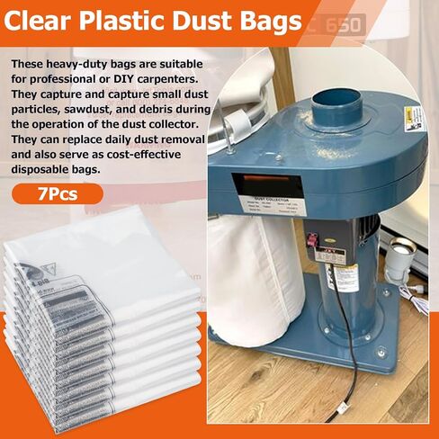 11778 أكياس غبار بلاستيكية شفافة، متوافقة مع علامات تجارية مثل Jet DC-650 وShop Fox W1727، أكياس غبار مقاس 14 × 32 بوصة، نوع مطور وسميك (7 قطع) in Saudi Arabia