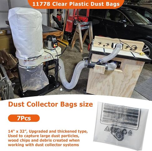 11778 أكياس غبار بلاستيكية شفافة، متوافقة مع علامات تجارية مثل Jet DC-650 وShop Fox W1727، أكياس غبار مقاس 14 × 32 بوصة، نوع مطور وسميك (7 قطع) in Saudi Arabia