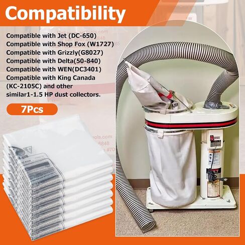 11778 أكياس غبار بلاستيكية شفافة، متوافقة مع علامات تجارية مثل Jet DC-650 وShop Fox W1727، أكياس غبار مقاس 14 × 32 بوصة، نوع مطور وسميك (7 قطع) in Saudi Arabia