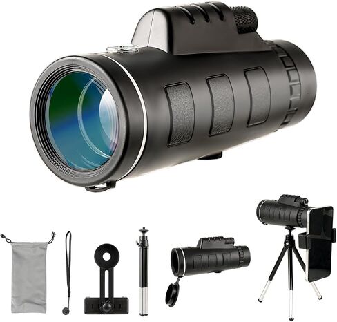 Outdoor Monocular Telescope, 80 * 100 High-Definition High Magnification Monocular Telescope, with Universal Phone Holder, Telescopic Tripod, Suitable for Hiking, Camping, Travel,etc in Saudi Arabia