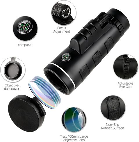 Outdoor Monocular Telescope, 80 * 100 High-Definition High Magnification Monocular Telescope, with Universal Phone Holder, Telescopic Tripod, Suitable for Hiking, Camping, Travel,etc in Saudi Arabia