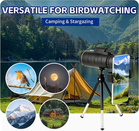 Outdoor Monocular Telescope, 80 * 100 High-Definition High Magnification Monocular Telescope, with Universal Phone Holder, Telescopic Tripod, Suitable for Hiking, Camping, Travel,etc in Saudi Arabia