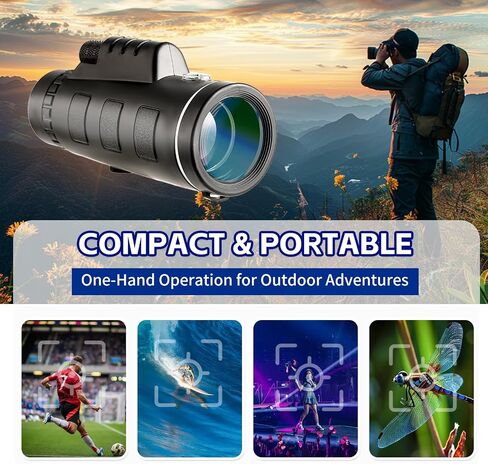 Outdoor Monocular Telescope, 80 * 100 High-Definition High Magnification Monocular Telescope, with Universal Phone Holder, Telescopic Tripod, Suitable for Hiking, Camping, Travel,etc in Saudi Arabia