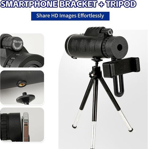 Outdoor Monocular Telescope, 80 * 100 High-Definition High Magnification Monocular Telescope, with Universal Phone Holder, Telescopic Tripod, Suitable for Hiking, Camping, Travel,etc in Saudi Arabia