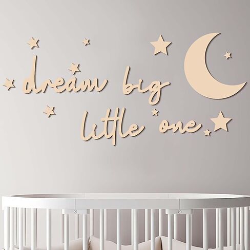 15Pcs Wooden Moon and Stars Nursery Wall Decor, Dream Big Little One Sign, Boho Neutral Baby Room Wall Art, Kids Bedroom Playroom Home Decoration (Wood Color) in Saudi Arabia