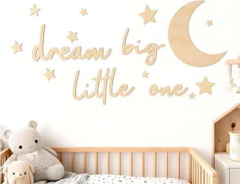15Pcs Wooden Moon and Stars Nursery Wall Decor, Dream Big Little One Sign, Boho Neutral Baby Room Wall Art, Kids Bedroom Playroom Home Decoration (Wood Color) in Saudi Arabia