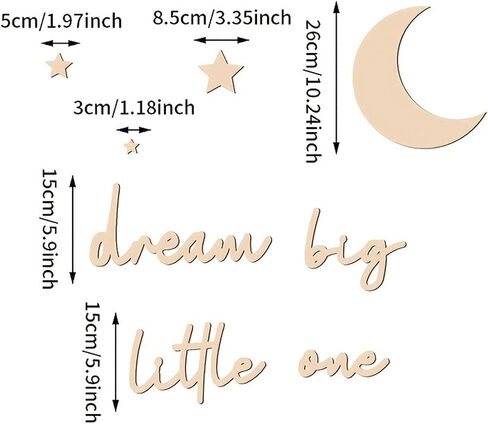 15Pcs Wooden Moon and Stars Nursery Wall Decor, Dream Big Little One Sign, Boho Neutral Baby Room Wall Art, Kids Bedroom Playroom Home Decoration (Wood Color) in Saudi Arabia