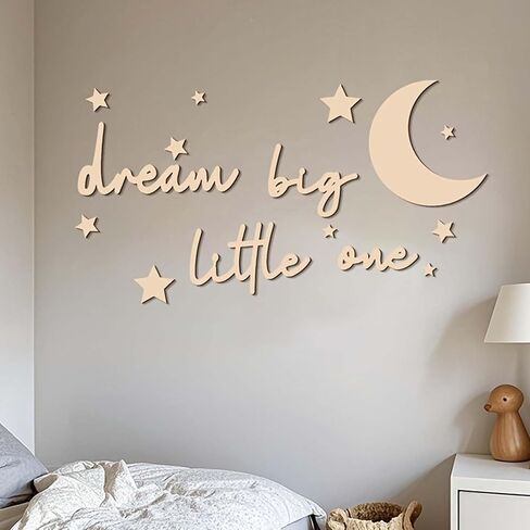 15Pcs Wooden Moon and Stars Nursery Wall Decor, Dream Big Little One Sign, Boho Neutral Baby Room Wall Art, Kids Bedroom Playroom Home Decoration (Wood Color) in Saudi Arabia