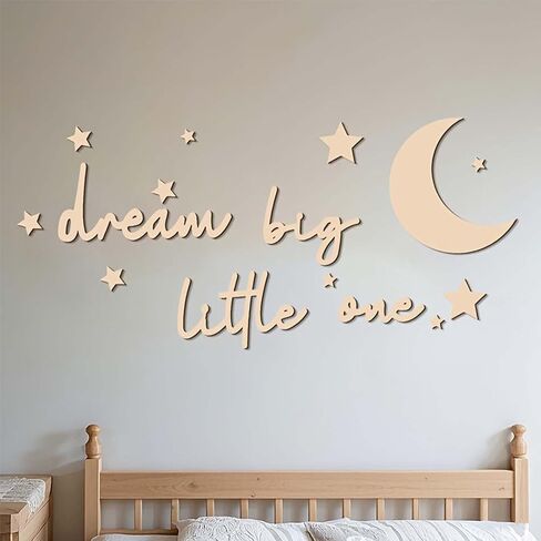 15Pcs Wooden Moon and Stars Nursery Wall Decor, Dream Big Little One Sign, Boho Neutral Baby Room Wall Art, Kids Bedroom Playroom Home Decoration (Wood Color) in Saudi Arabia