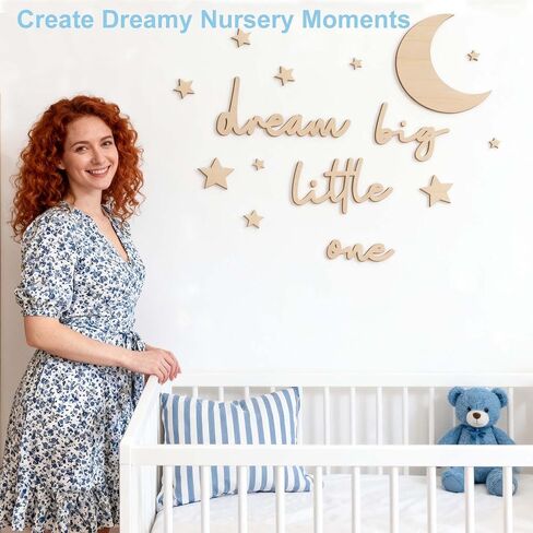 15Pcs Wooden Moon and Stars Nursery Wall Decor, Dream Big Little One Sign, Boho Neutral Baby Room Wall Art, Kids Bedroom Playroom Home Decoration (Wood Color) in Saudi Arabia