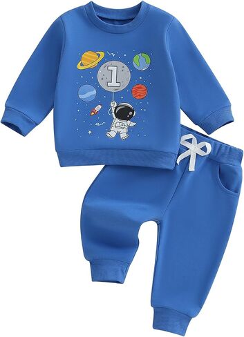 Baby Boys 1st Birthday Outfit Planet Astronaut Sweatshirt Jogger Pants One Year Old Boy Birthday Sweatsuit in Kuwait