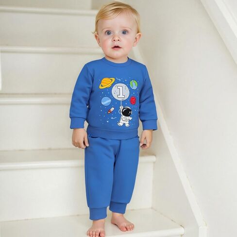 Baby Boys 1st Birthday Outfit Planet Astronaut Sweatshirt Jogger Pants One Year Old Boy Birthday Sweatsuit in Kuwait