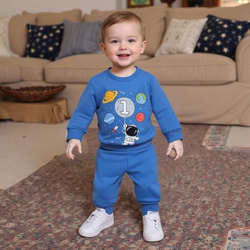 Baby Boys 1st Birthday Outfit Planet Astronaut Sweatshirt Jogger Pants One Year Old Boy Birthday Sweatsuit in Kuwait