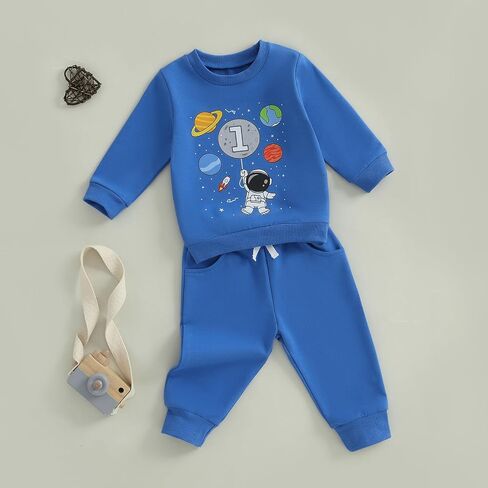 Baby Boys 1st Birthday Outfit Planet Astronaut Sweatshirt Jogger Pants One Year Old Boy Birthday Sweatsuit in Kuwait